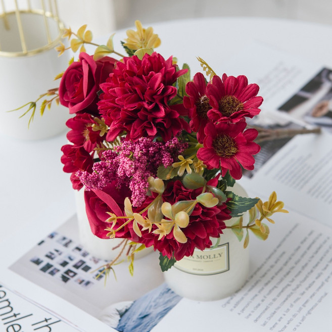 마벨인홈 플라워 로즈 믹스 인테리어 조화 꽃다발, 1개, 레드 믹스