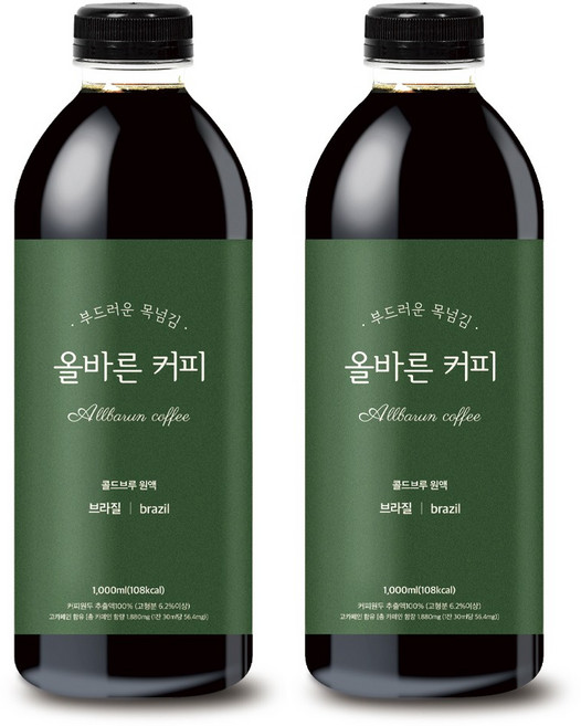올바른커피 부드럽고 진한 콜드브루원액 브라질+콜롬비아 대용량 1000ml 2개입, 브라질1L+브라질1L, 1개입, 1L