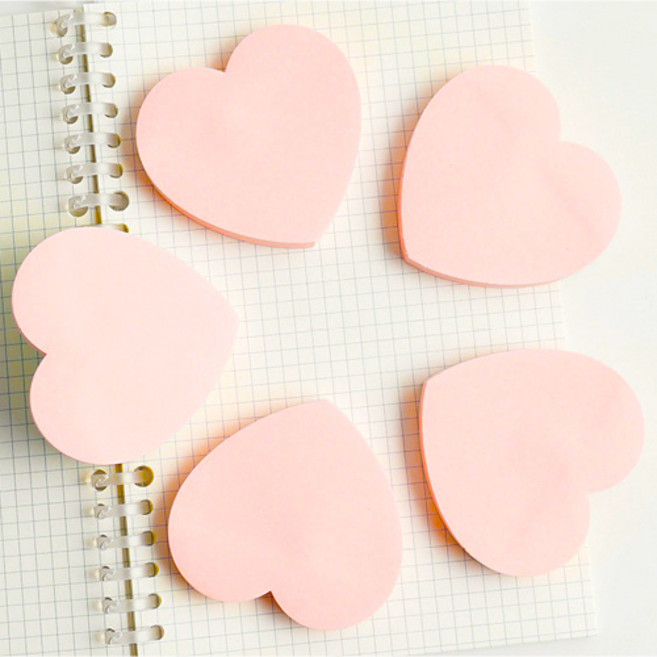 하트 모양 무선 점착 메모지, 2개, 100매, 핑크