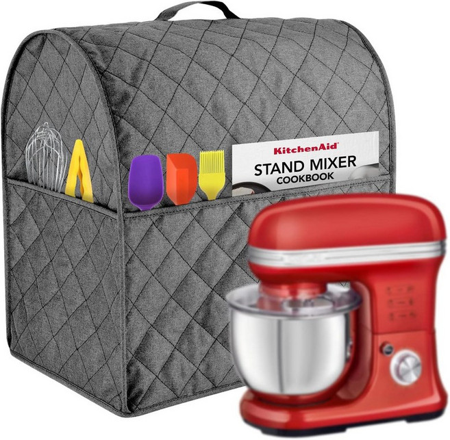 Kitchenaid 믹서와 호환되는 스탠드 믹서 커버는 액세서리용 정리 가방 3개로 모든 틸트 헤드 및 볼 트 모델에 맞습니다. 다크 레드 4.5-5 쿼트용..., For Tilt Head, Gray