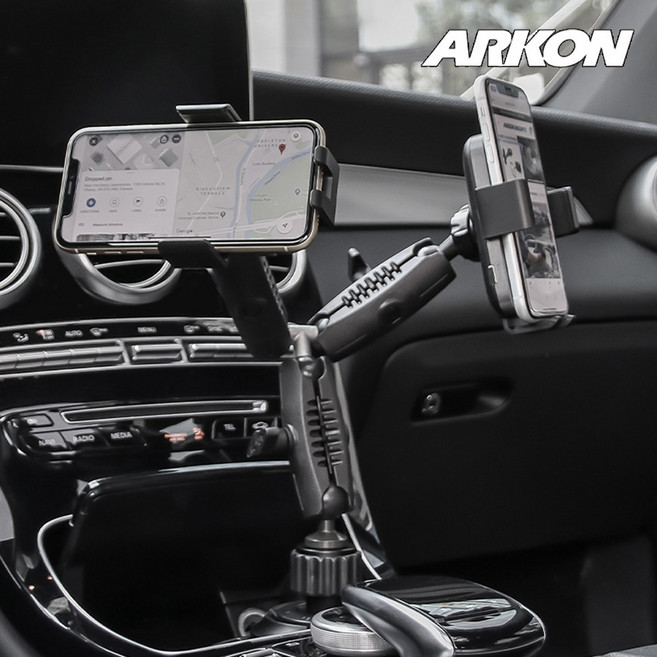 아콘 차량용 듀얼코일 휴대폰 듀얼충전거치 운전석 조수석 컵홀더 스마트폰거치대 고속충전 갤럭시 플립 아이폰 핸드폰 거치대