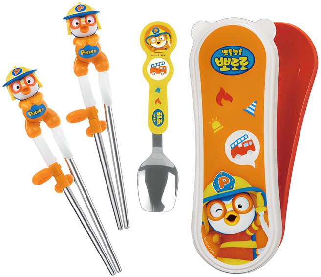 에디슨 뽀로로 소방관 이지 스텐 수저 케이스 세트 오른손용, 혼합색상, 1개