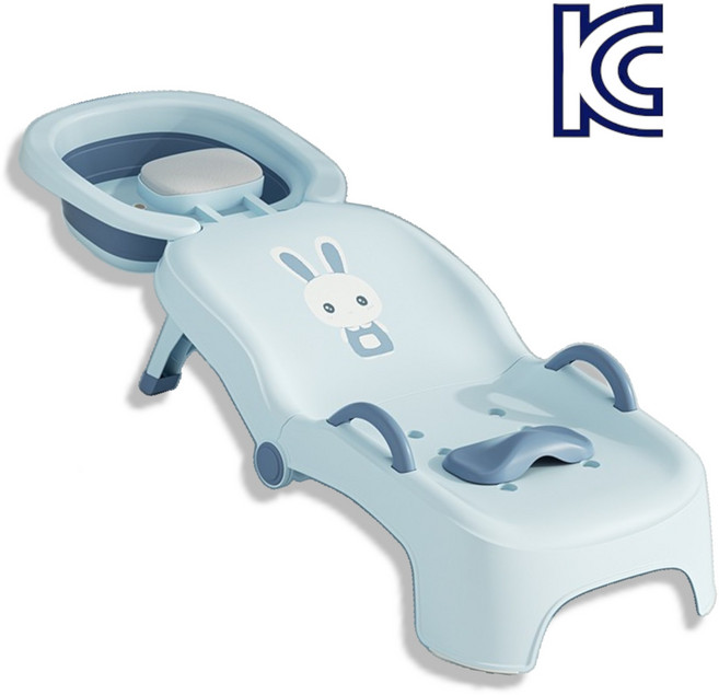 오브제 접이식 샴푸의자 KC인증 유아 누워서 샴푸 목욕 어린이 샴푸 머리감는 샴푸침대, 1개, 11.블루 PU쿠션(접이식/샴푸대야 포함)