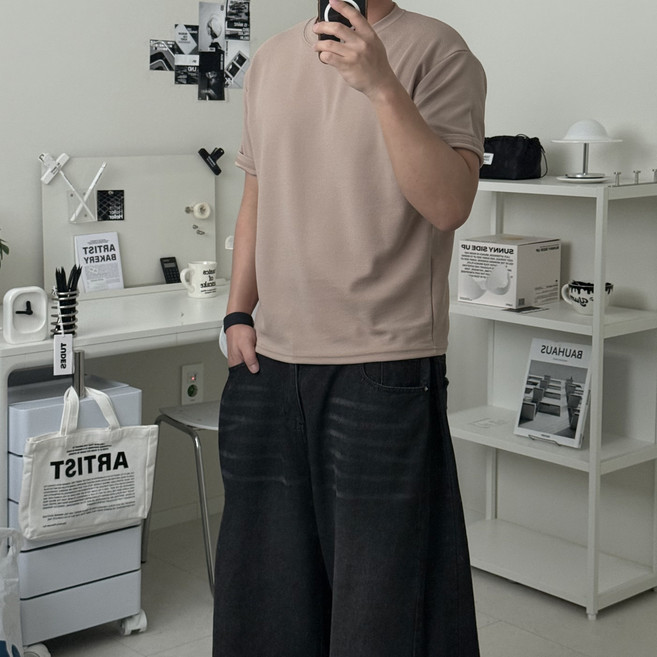 르위 남자 쿨링 반팔티셔츠 라운드 머슬핏 세미크롭 기능성 여름