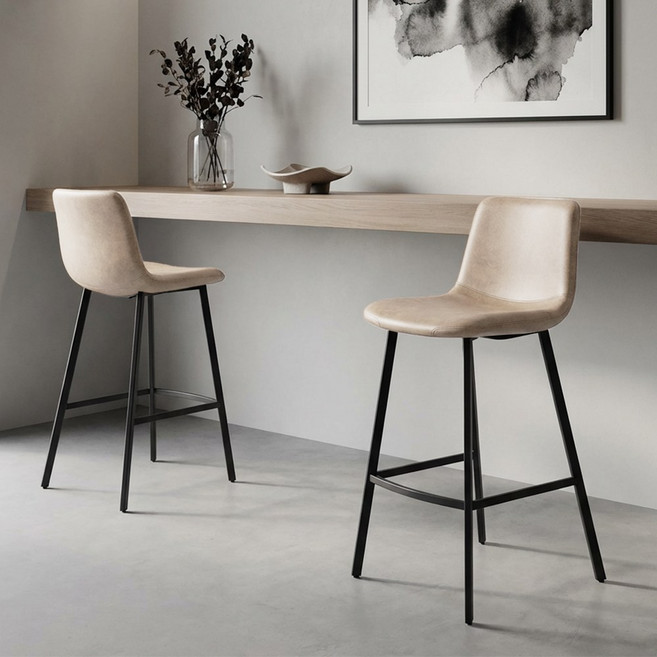 하루꿈 홈바 의자 다이닝 아일랜드 인테리어 업소용 바텐 높은 가죽 식탁 바 체어 2p 세트, 2개, 화이트