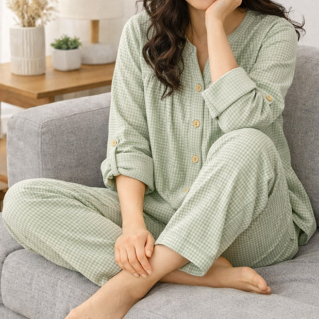 집에서도 이쁘게 순면100% 이중거즈면 부드러운 여성용 홈웨어 잠옷 상하세트