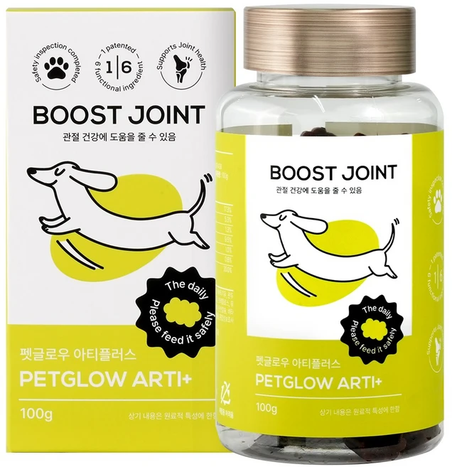 펫글로우 아티플러스 강아지 관절 영양제 슬개구 탈구 예방 고관절 근력 강화 콘드로이친 MSM, 1개, 뼈/관절강화, 100정 - 쿠팡