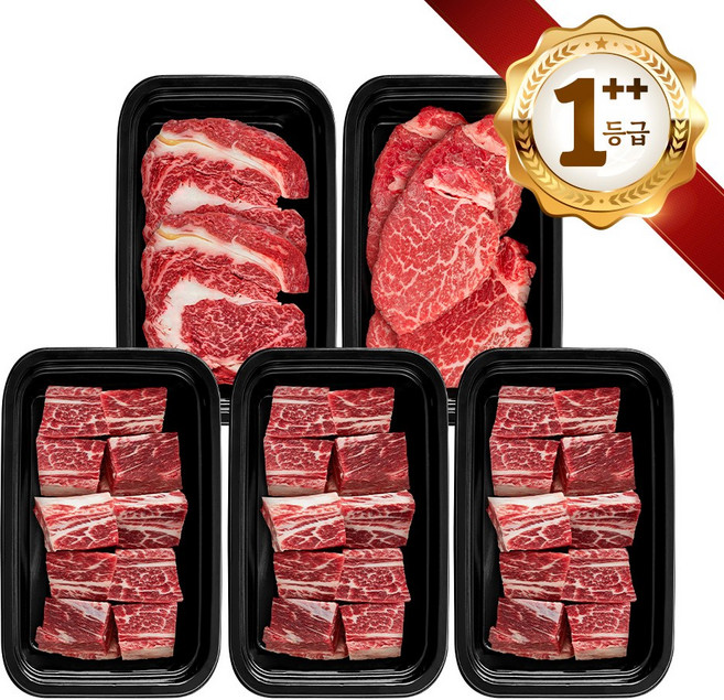 쿠가[냉장냉동] 횡성한우 어사품 1++등급 구이 찜갈비 혼합 5구 9호(총3.1kg)근내지방도7이상[구성 등심+안심채끝(랜덤)+찜갈비+찜갈비+찜갈비], 단품