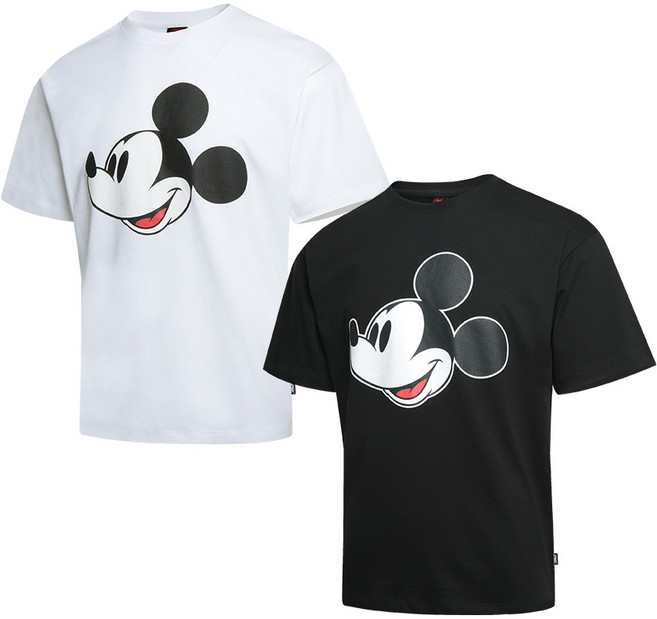 디즈니 캐릭터 유니섹스 라운드 면티셔츠 커플티 검정색 흰색