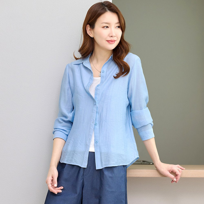 여성용 인견 실크터치 로드 긴팔셔츠 블라우스 빅사이즈