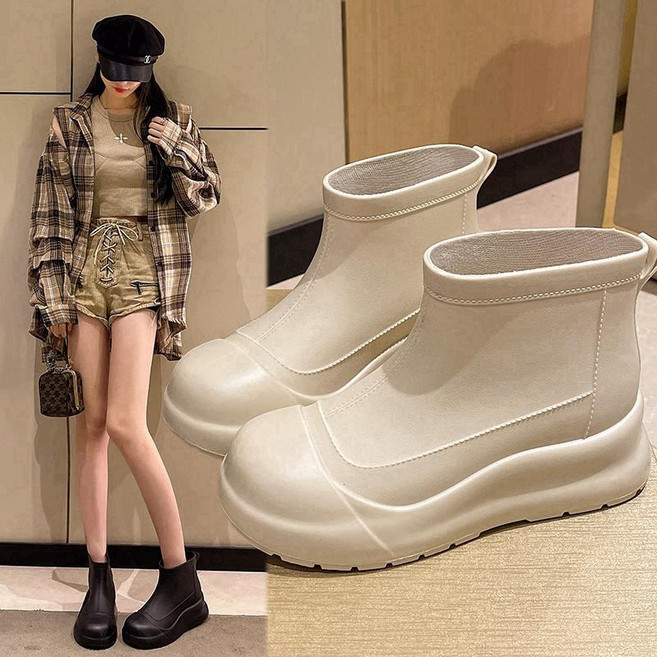 여성용 미끄럼 방지 작업화 방수 방오 기능 소프트 밑창 편안한 착용감 하이탑 디자인 데일리 오피스 신발 심플하고 세련된 스타일 고급 고무 소재로 제작된 실용성 높은 근무용 부츠