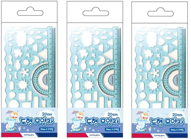 꼬맹이샵 모닝글로리 1200 도형 모양자 뭉스프렌즈 아이비스, 3개, 블루