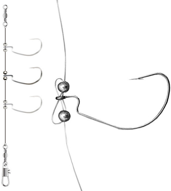 마리수 광어 다운샷 채비 우럭 광따 와이드갭훅 대광어 묶음바늘 단차조절, 1개, 12개입