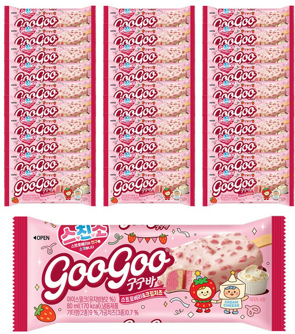 스친소 구구바 스트로베리&크림치즈 아이스크림, 30개, 80ml