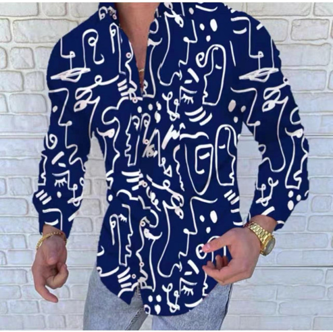 JoYouth 남성 화려한 캐주얼 셔츠 건달 조폭 깡패 남방 터틀넥 면 슬림형 청 캐주얼 프린트 셔츠