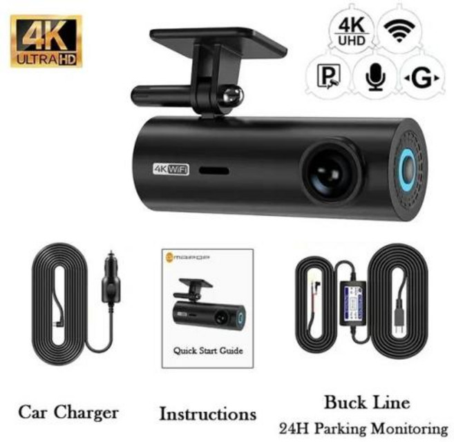 자동차 대시 캠 DVR 녹음기 자동 녹음기 앱 제어 블랙 박스 와이파이 음성 24 시간 주차 모니터링 기능 자동차 액세서리 4K, 8) With Buck Line  64G SD Card