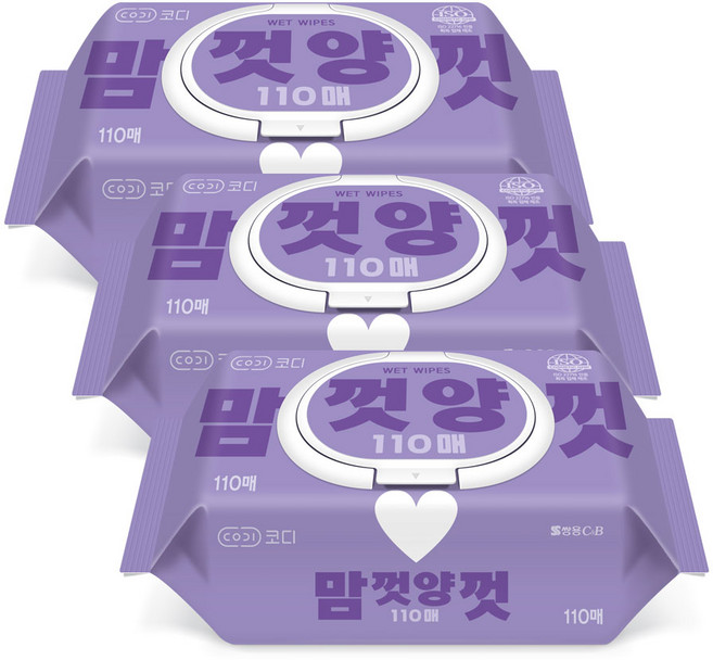 코디 맘껏양껏 물티슈 캡형 110매 3개, 35g