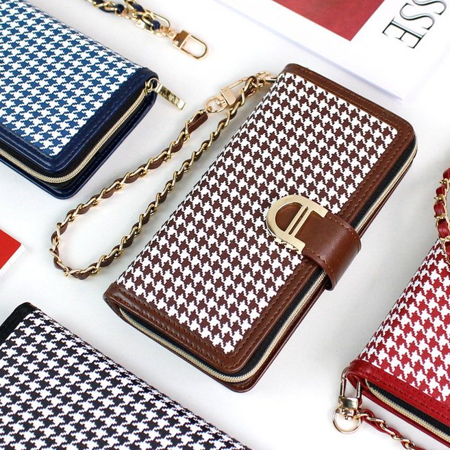 모건 하운드 체크 갤럭시버디4/갤럭시A16공용 지퍼 다이어리 케이스/지갑형/스트랩줄포함/카드수납/멀티수납