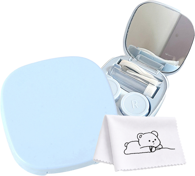 로앤제이 휴대용 렌즈케이스 세트 집게 거울 흡착봉 렌즈통 여행용, 1개, 스카이
