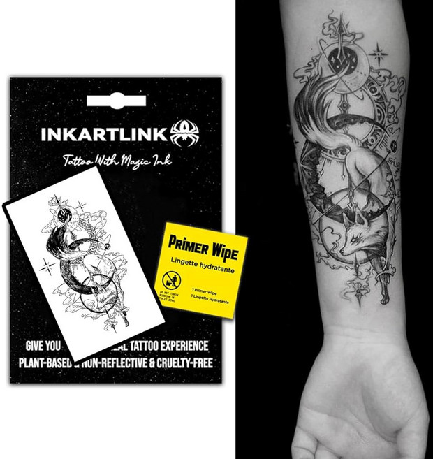잉크아트링크 세미 퍼머넌트 임시 성인 아트 디자인 파티 취향 방수 사실적 없음 반사 2주 지속 엑스트라 라지 더블 블레이드 워리어, Fox Fairy, 1개
