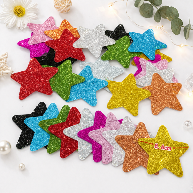 트윈은 두꺼운 반짝이 도형 모양 색종이 글리터 공예 카드지 DIY 꾸미기 미술 테이프 풀 포함, 1팩, 별