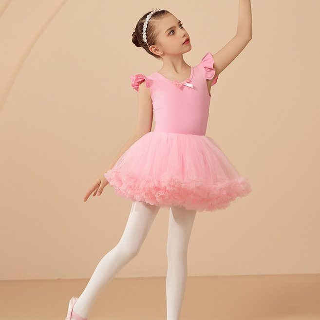 달콩슈 여아용 프릴 리본 민소매 쉬폰 튜튜 분리형 발레복 세트 DBC02