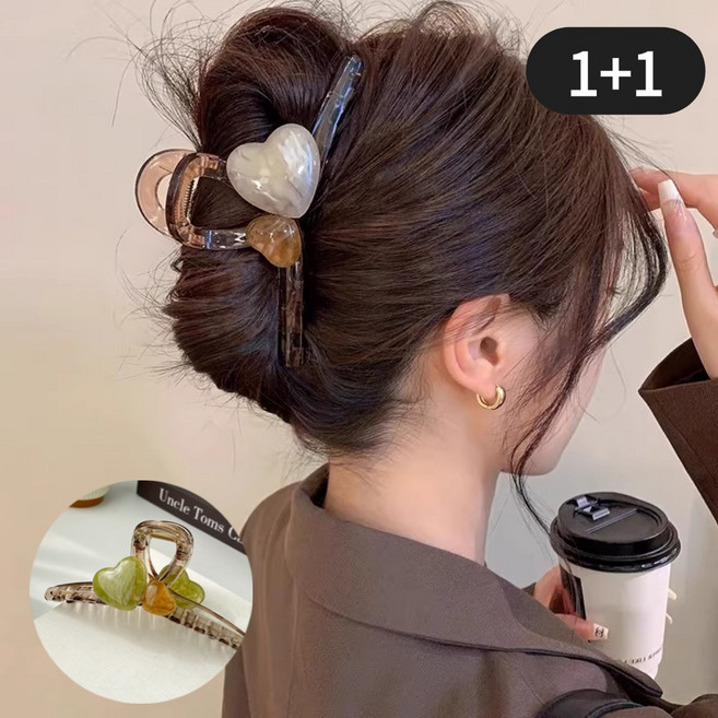 고급형 더블하트 올림머리 집게핀 13cm 대형 머리핀 2종세트