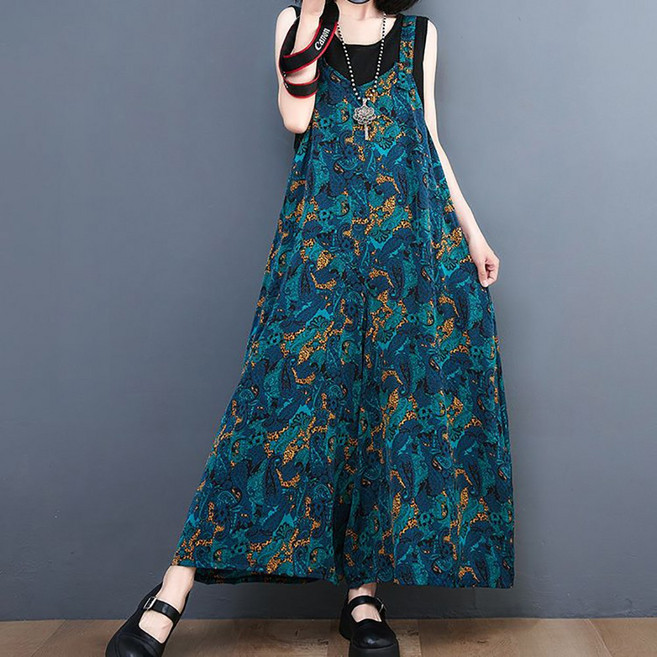 지고다그 여성 여름 민소매 와이드핏 점프수트 루즈핏 끈 조절 롱 멜빵 팬츠 데일리룩 LJM1138