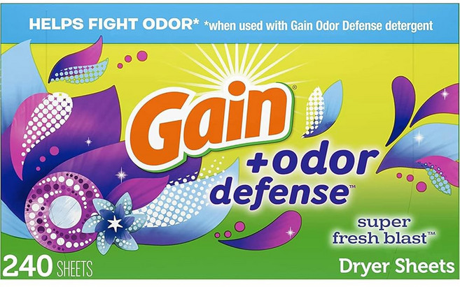 게인 + 냄새 방지 건조 시트 슈퍼 프레시 블라스트 향 섬유 유연제 240 ct, 240 Count (Pack of 1)