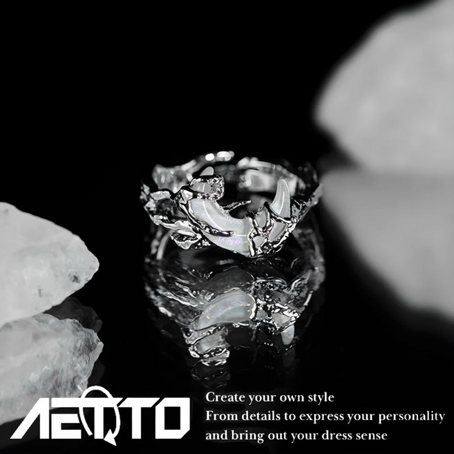 AETTO 日月星辰戒指 實拍 頂級月光石 高級感組合 情侶對戒 男女飾品