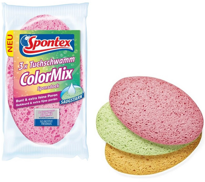 스폰텍스 프랑스 셀룰로오스 스폰지 수세미 컬러믹스_제로스크래치 제로미세플라스틱 생분해 100%, 3개, 3개입