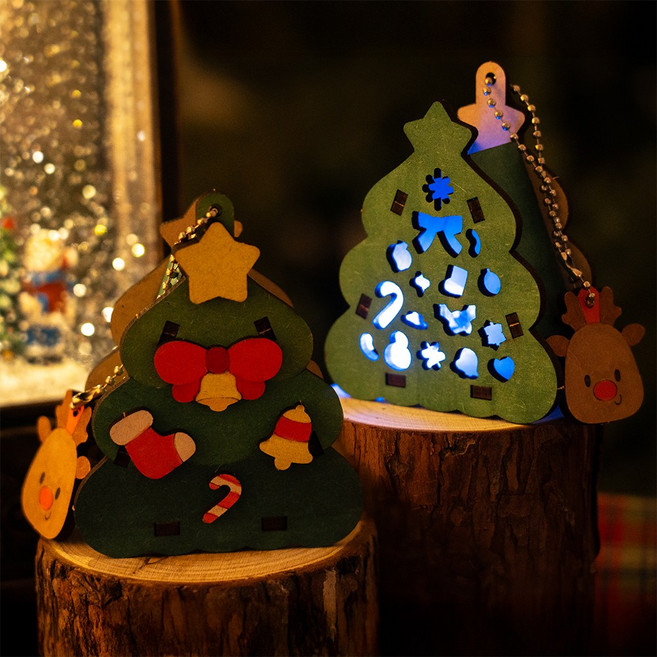 민화샵 크리스마스 LED 키링 만들기 무드등 겨울 트리나무 오너먼트 DIY키트 트리 눈사람 양말 열쇠고리, MDF LED 키링 만들기-트리, 1개