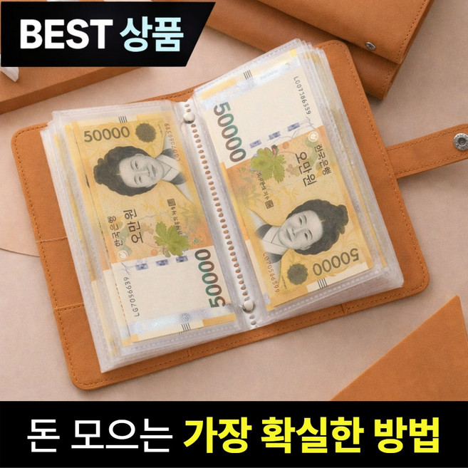 브로미 현금 바인더 저축 다이어리 지폐, 1개, 브라운