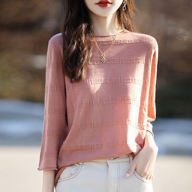 꽃소담 여성 봄 여름 라운드넥 7부소매 얇은 니트티 데일리 심플한니트 MAL26A715