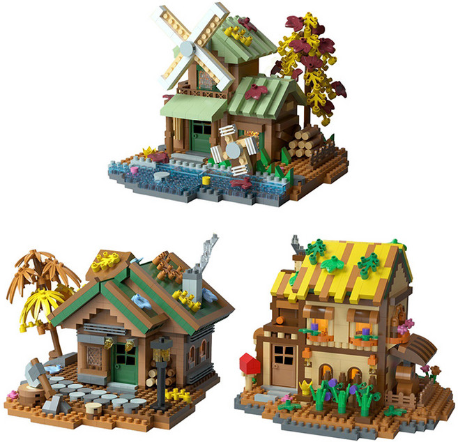 심아트 미니 나노블럭 아일랜드 오두막 3종 B, 1세트, 혼합색상