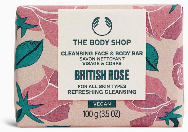 호주 더바디샵 The Body Shop British Rose Cleansing Face & Body Bar 브리티시 로즈 클렌징 페이스 & 바디 바 비누, 2개, 100g