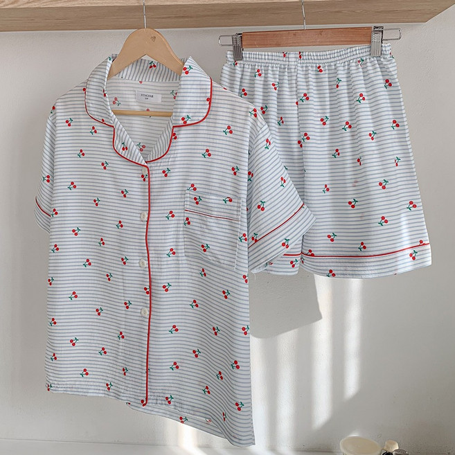 핏노블 여성 잠옷 세트 여름용 투피스 파자마 세트