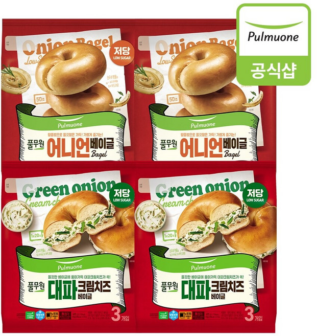 풀무원 베이글 어니언 2개+대파크림치즈 2개 (총4개), 720g, 2세트