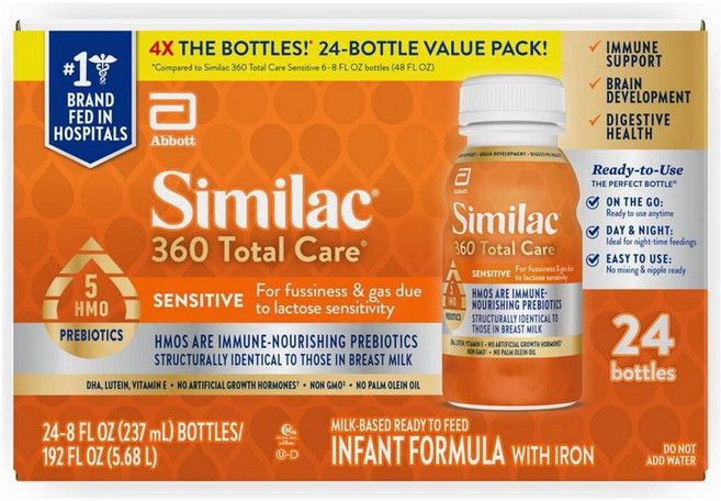 Similac 시밀락 360 토탈 케어 센서티브 액상 유아 분유 237ml, 24개