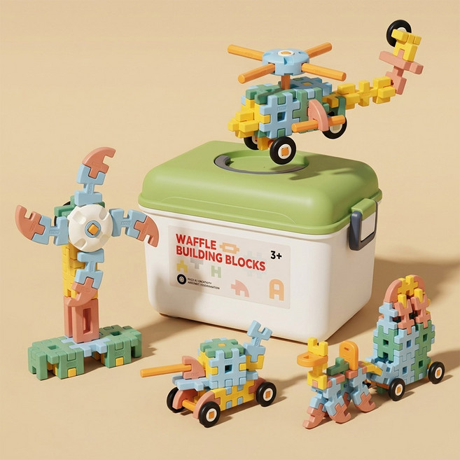 베베코지 유아 사각 와플 블럭 블록 106p 두뇌 회전 교구 장난감, 1개, 파스텔톤