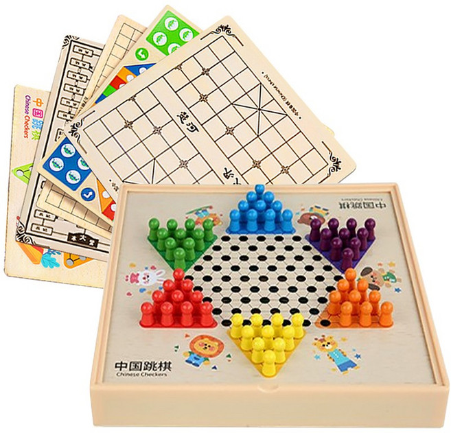 多合一棋盤, 1套, 五合一-跳棋＋五子棋＋象棋＋飛行棋＋軍棋
