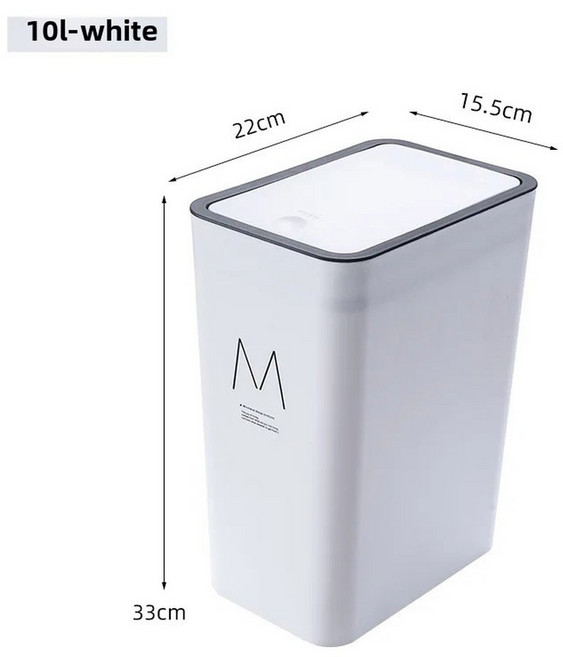 가정용 사각 플라스틱 쓰레기통 뚜껑이 밀봉된 대용량 프레스형 주방, 트럼펫, 화이트 M 스타일, 1개