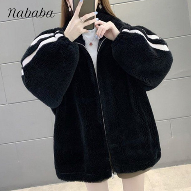 나바바 NC295 여성 포근 라인 양털 긴팔 뽀글이 집업
