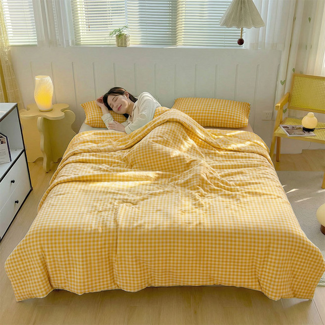 마술사 체크 무늬 대두섬유 여름 이불 부드러움 통기성, 옐로우
