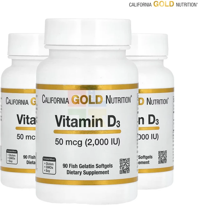 캘리포니아골드뉴트리션 비타민 D3 50mcg(2 000IU) 피쉬젤라틴 90 소프트젤, 90정, 3팩 - 쿠팡