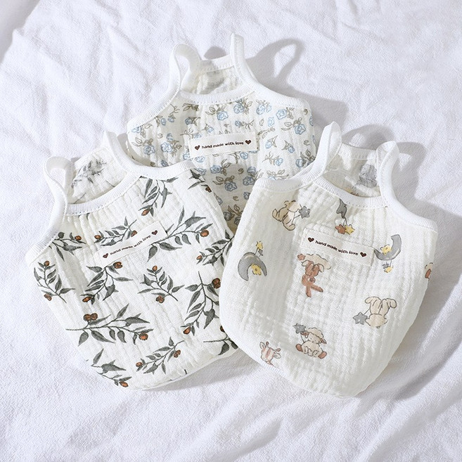 멍담 강아지 고양이 순면 실내복 잠옷, 1개, 블루 로즈(나시)