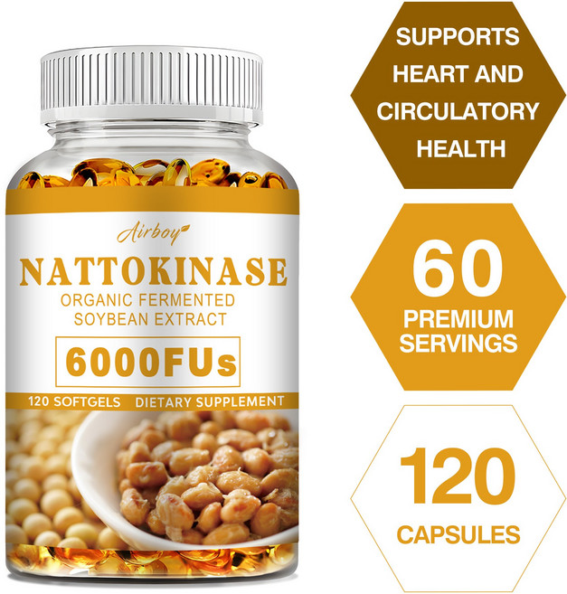 나토키나제 6000 FU - 혈압 심장 및 순환기 건강 지원, 3개, 60정