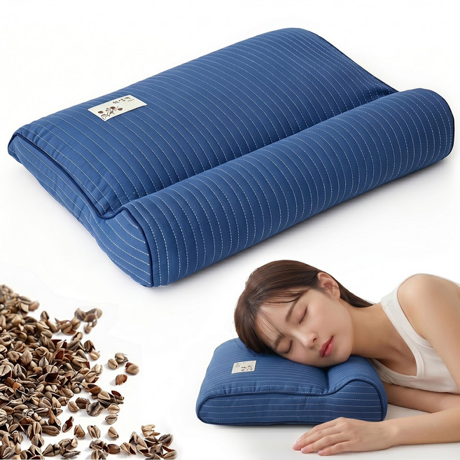 Flybird 순면 메밀 경추베개 3D 인체공학 사각 편안한 숙면 목편안, 1개, 블루