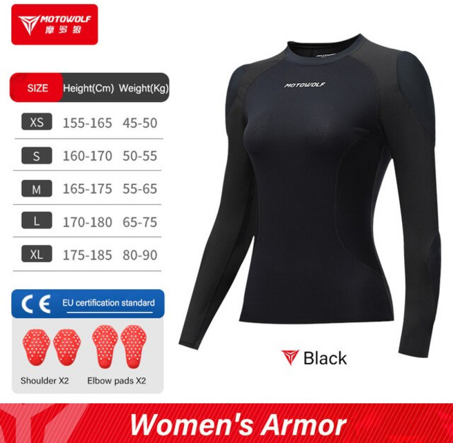 MOTOWOLF 여성용 오토바이 재킷 야외 라이딩 아머 편안한 낙하 방지 벨트 분리형 CE 보호 기어 탑 사계절, [02] S, 02 Black, 02 Black_02 S