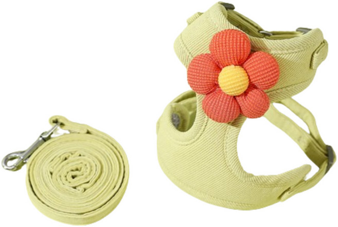 루디모어 반려동물 플라워 하네스 + 리드줄 세트, 그린, 1개